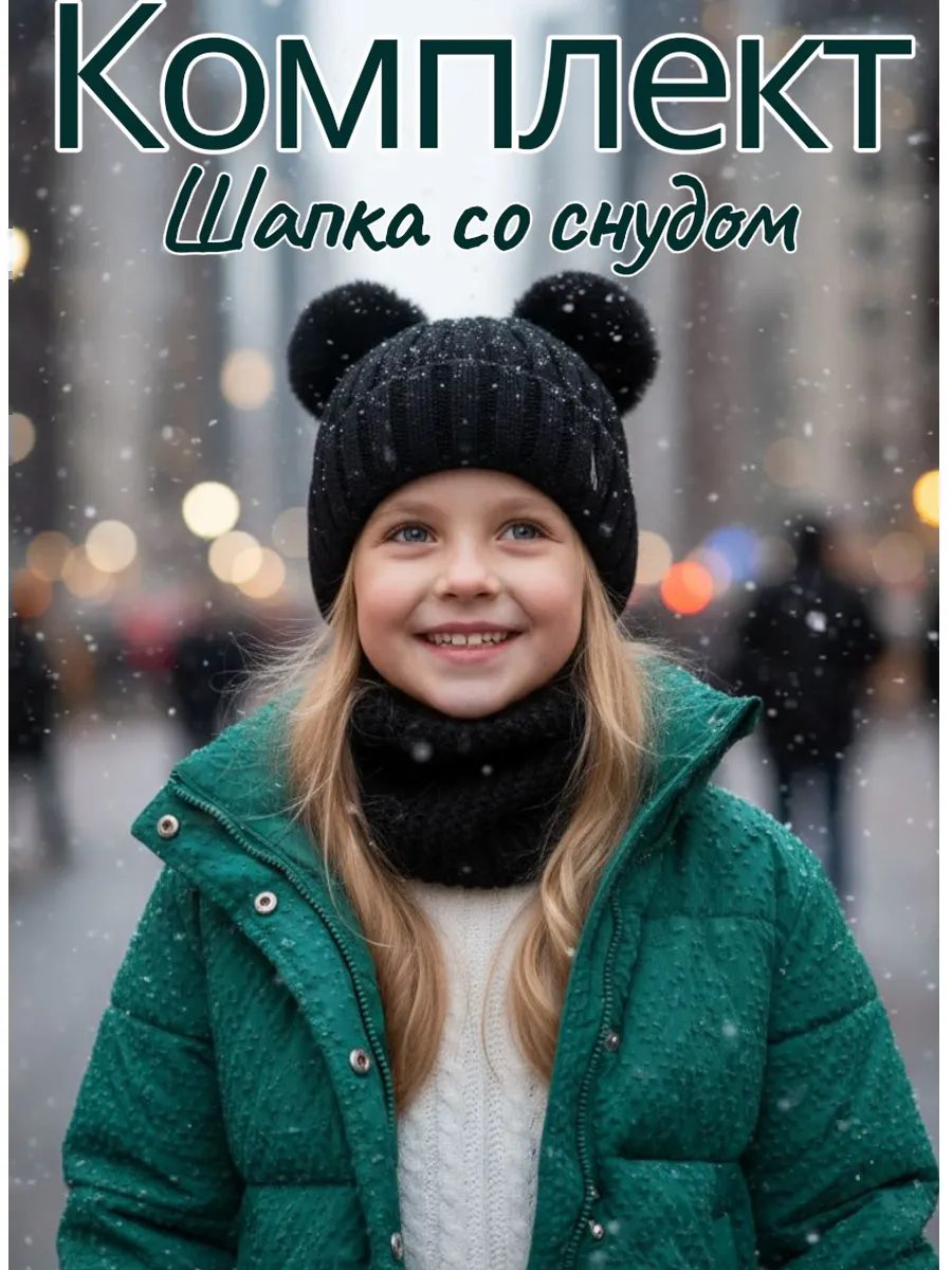 Комплект детский шапка теплая и снуд вязаный